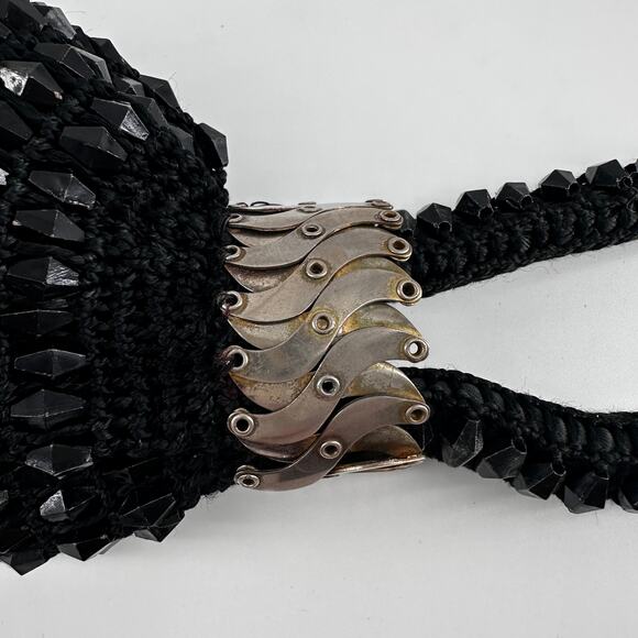 Vintage Black Beaded Evening Purse with Bike Chain Strap Accent Y2K Goth - Picture 6 of 9